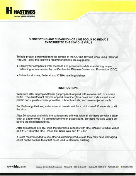 Instructions on How To Disinfect and Clean Hot Line Tools to Reduce Exposure to the COVID-19 Virus